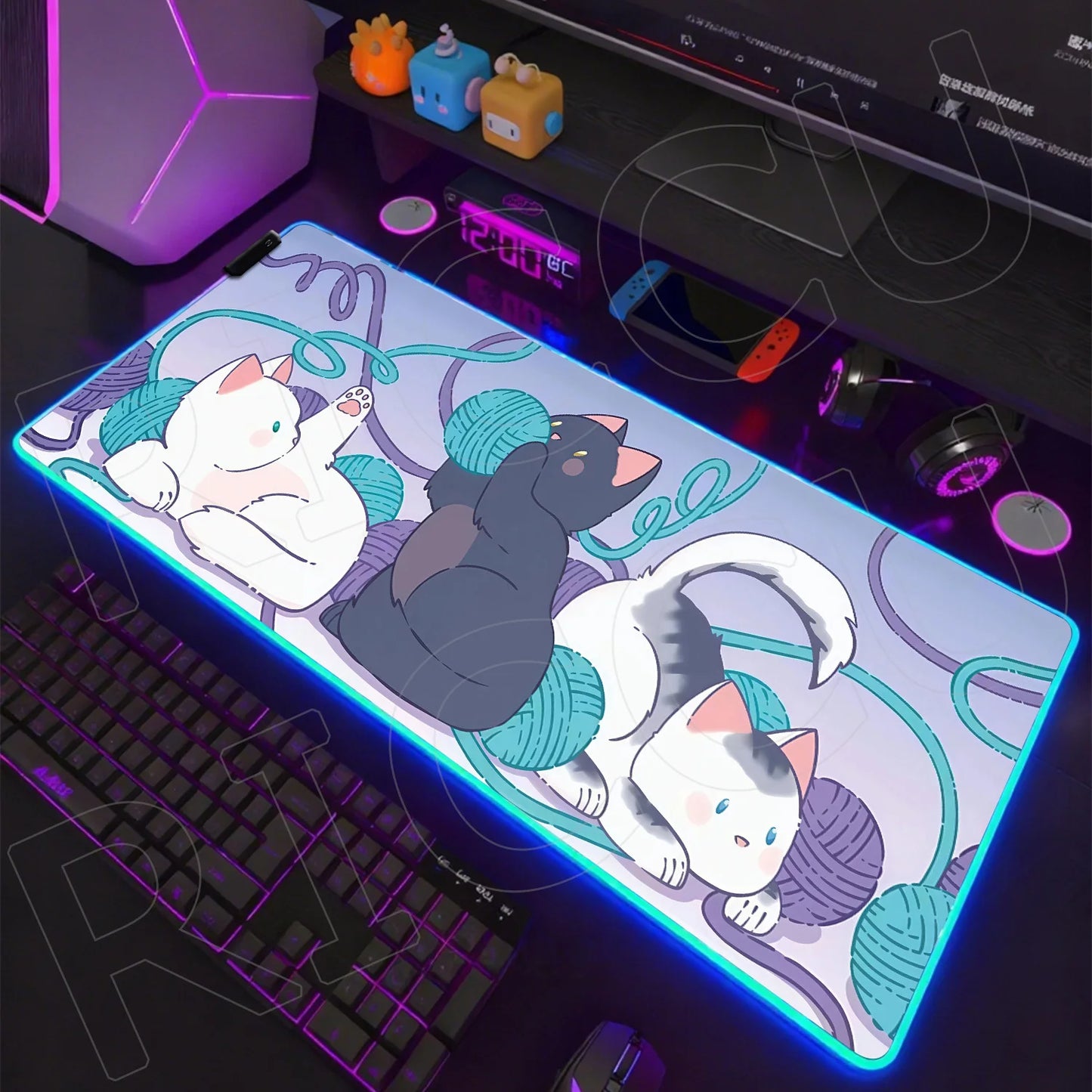 Cat Edition: RGB Extended Gaming Desk Mat with Custom LED Lighting