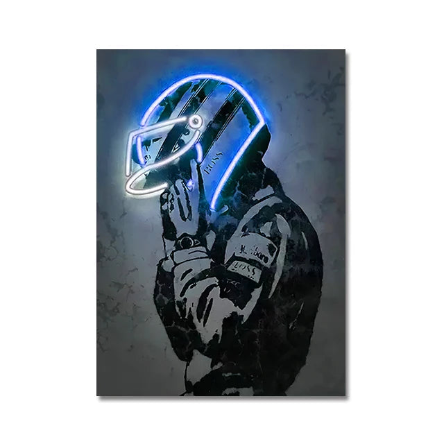 The Neon Motorsport Collection: Retro Helmet Racer Canvas Art