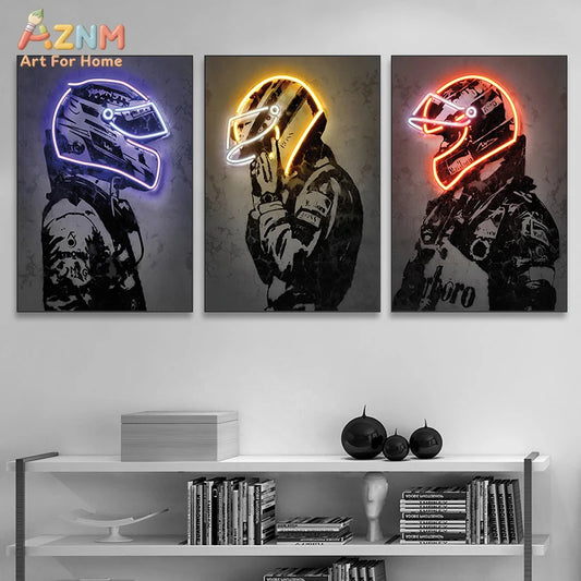 The Neon Motorsport Collection: Retro Helmet Racer Canvas Art