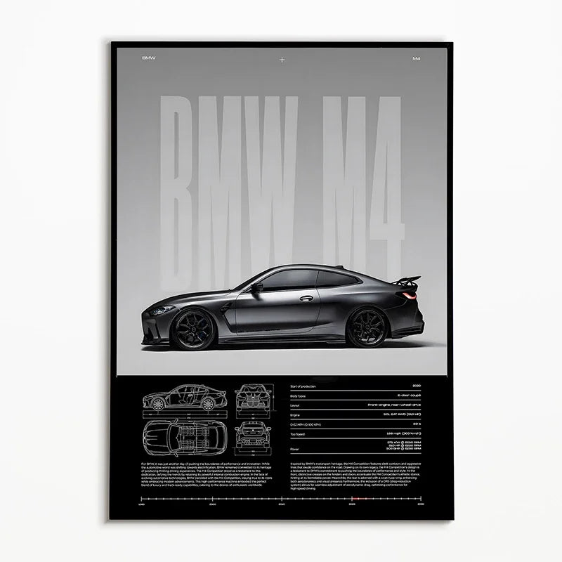 The Heritage Garage Series: Classic Black & White Car Canvas Art