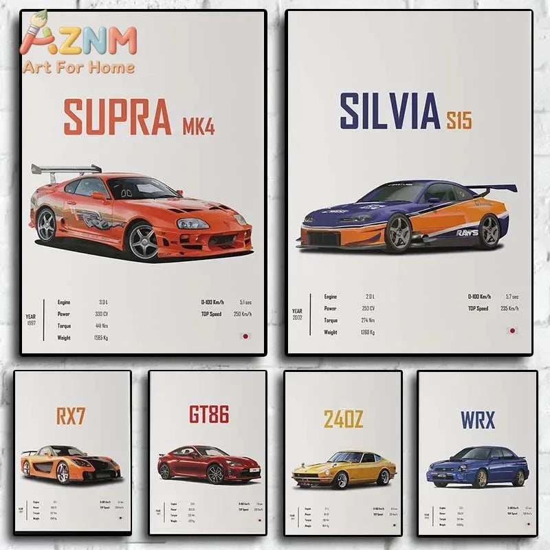 The JDM Legends Collection: Retro Supercar Canvas Art