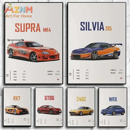The JDM Legends Collection: Retro Supercar Canvas Art