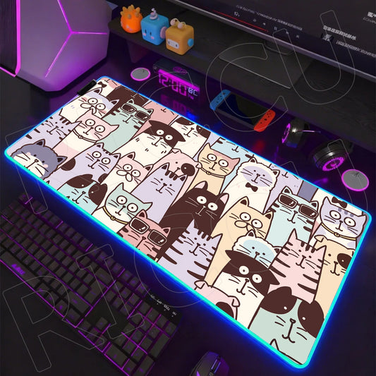 Cat Edition: RGB Extended Gaming Desk Mat with Custom LED Lighting
