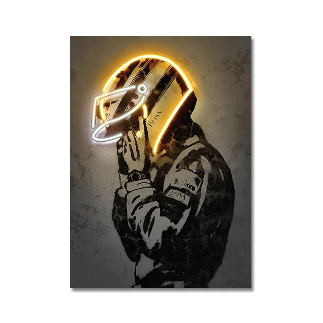 The Neon Motorsport Collection: Retro Helmet Racer Canvas Art