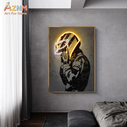 The Neon Motorsport Collection: Retro Helmet Racer Canvas Art