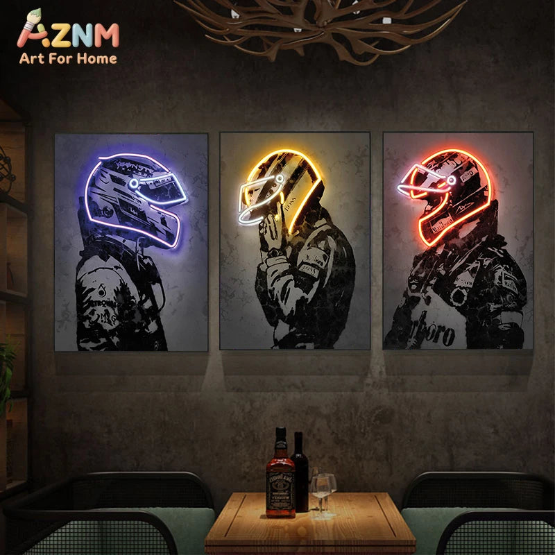 The Neon Motorsport Collection: Retro Helmet Racer Canvas Art