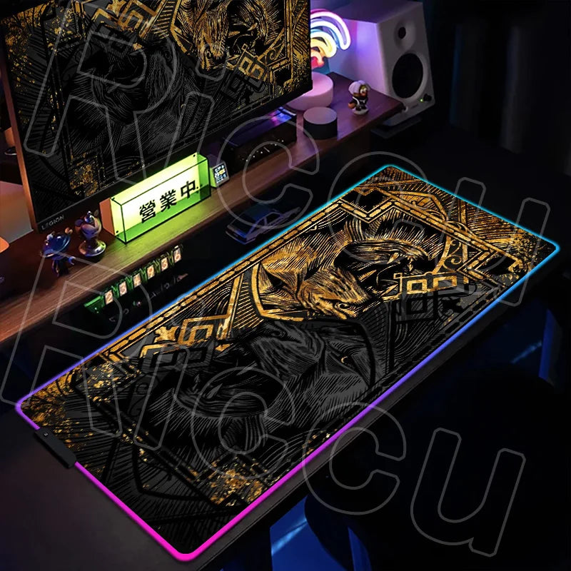 Metal Lion RGB LED Gaming Mouse Pad – XXL HD Print Non-Slip Desk Mat for PC & Esports