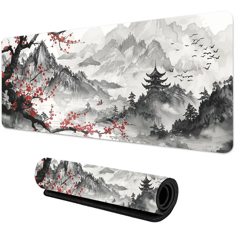 Sakura Scenery Mouse Pad – Cherry Blossom & Landscape Gaming Desk Mat