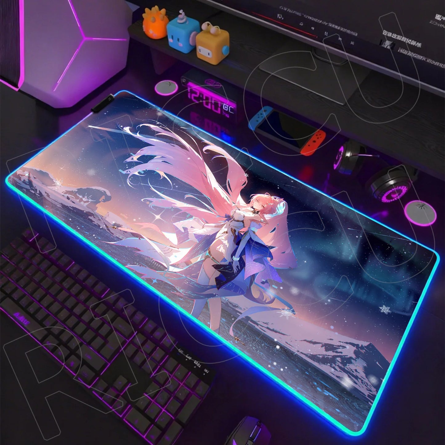 Waves Edition: XXL RGB Extended Gaming Desk Mat with Custom LED Lighting