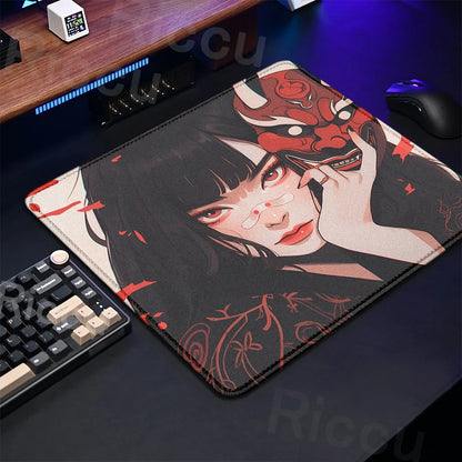 The E-Sports Collection: Premium Oni Mask Girl Anime Mouse Pad