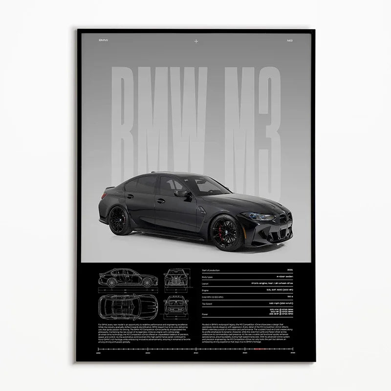 The Heritage Garage Series: Classic Black & White Car Canvas Art