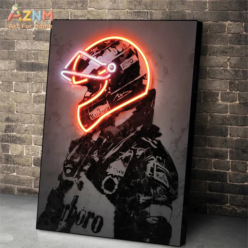 The Neon Motorsport Collection: Retro Helmet Racer Canvas Art