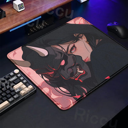 The E-Sports Collection: Premium Oni Mask Girl Anime Mouse Pad