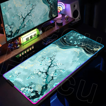 Nature Edition: XXL RGB Extended Gaming Desk Mat with Custom LED Lighting