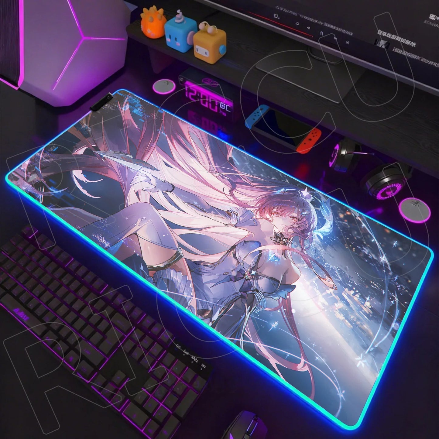Waves Edition: XXL RGB Extended Gaming Desk Mat with Custom LED Lighting