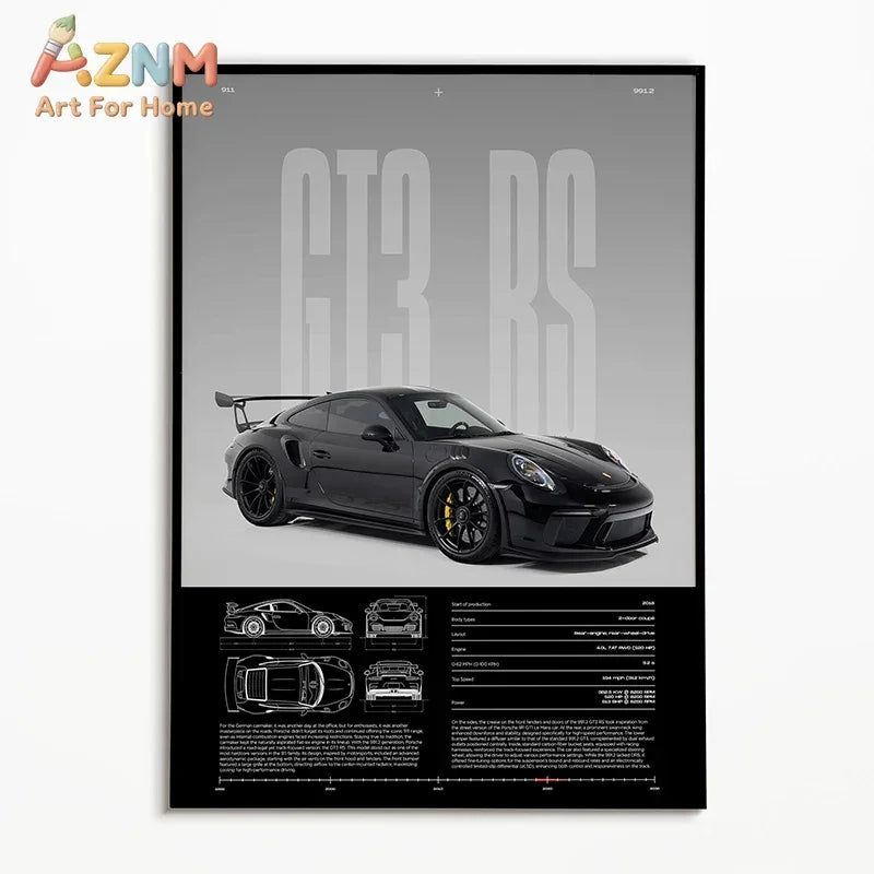 The Heritage Garage Series: Classic Black & White Car Canvas Art