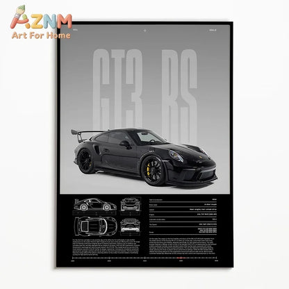 The Heritage Garage Series: Classic Black & White Car Canvas Art