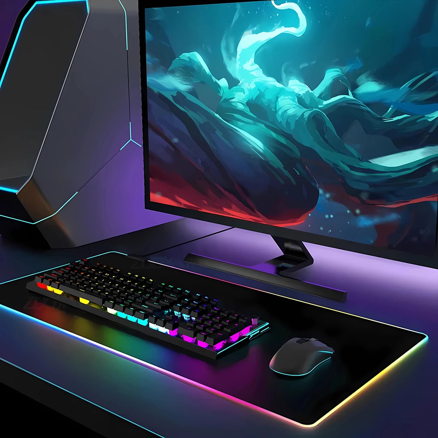 Horror Edition: XXL RGB Extended Gaming Desk Mat with Custom LED Lighting