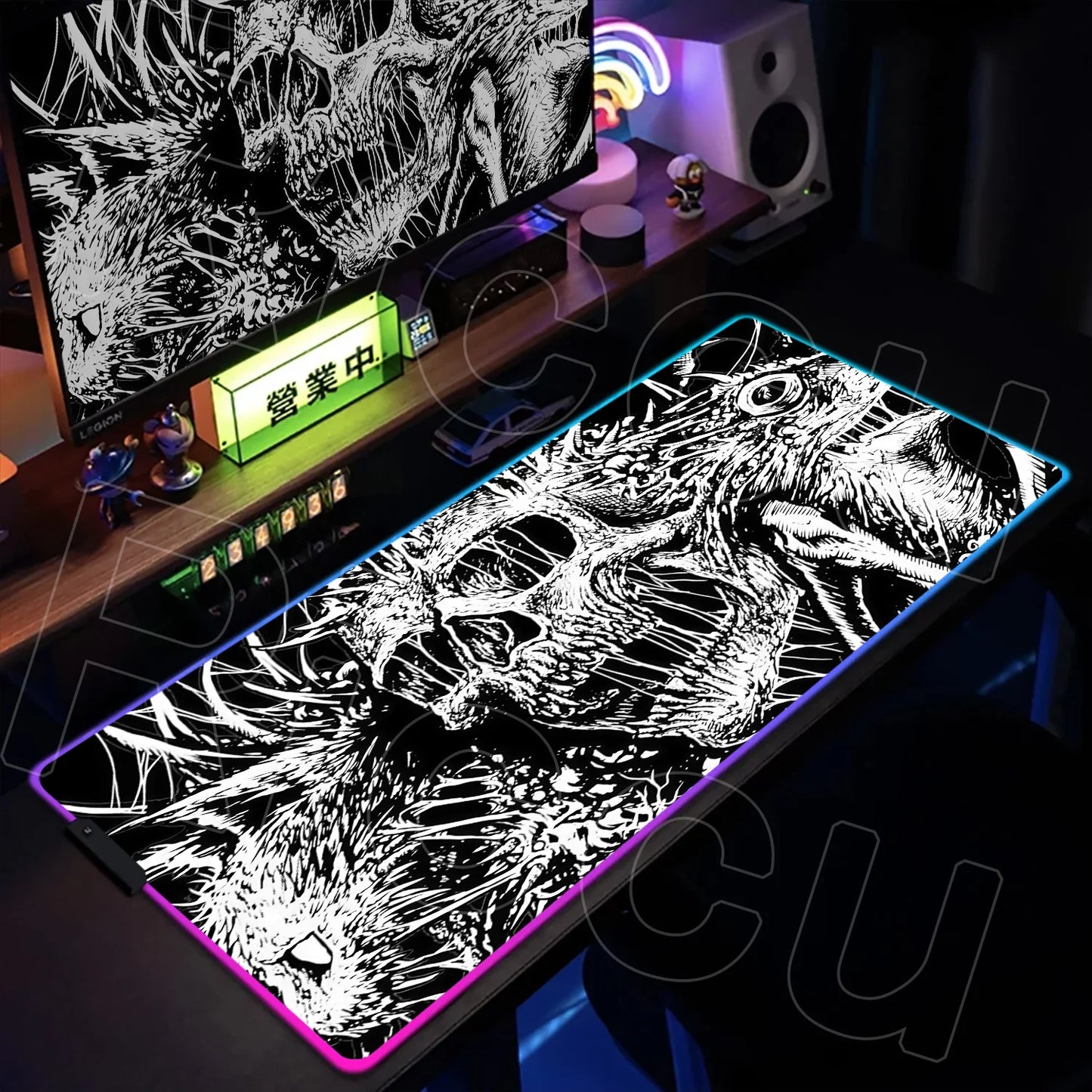 Horror Edition: XXL RGB Extended Gaming Desk Mat with Custom LED Lighting