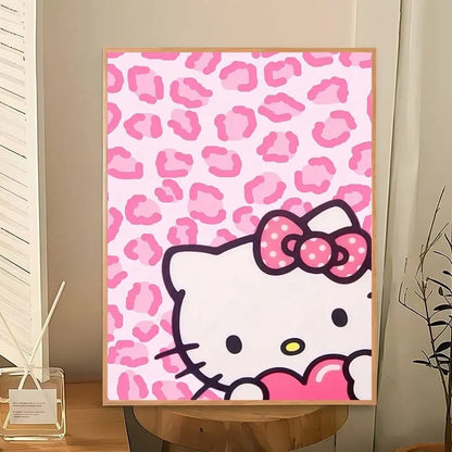The Kawaii Collection: Hello Kitty Pink Leopard Bow Canvas Art