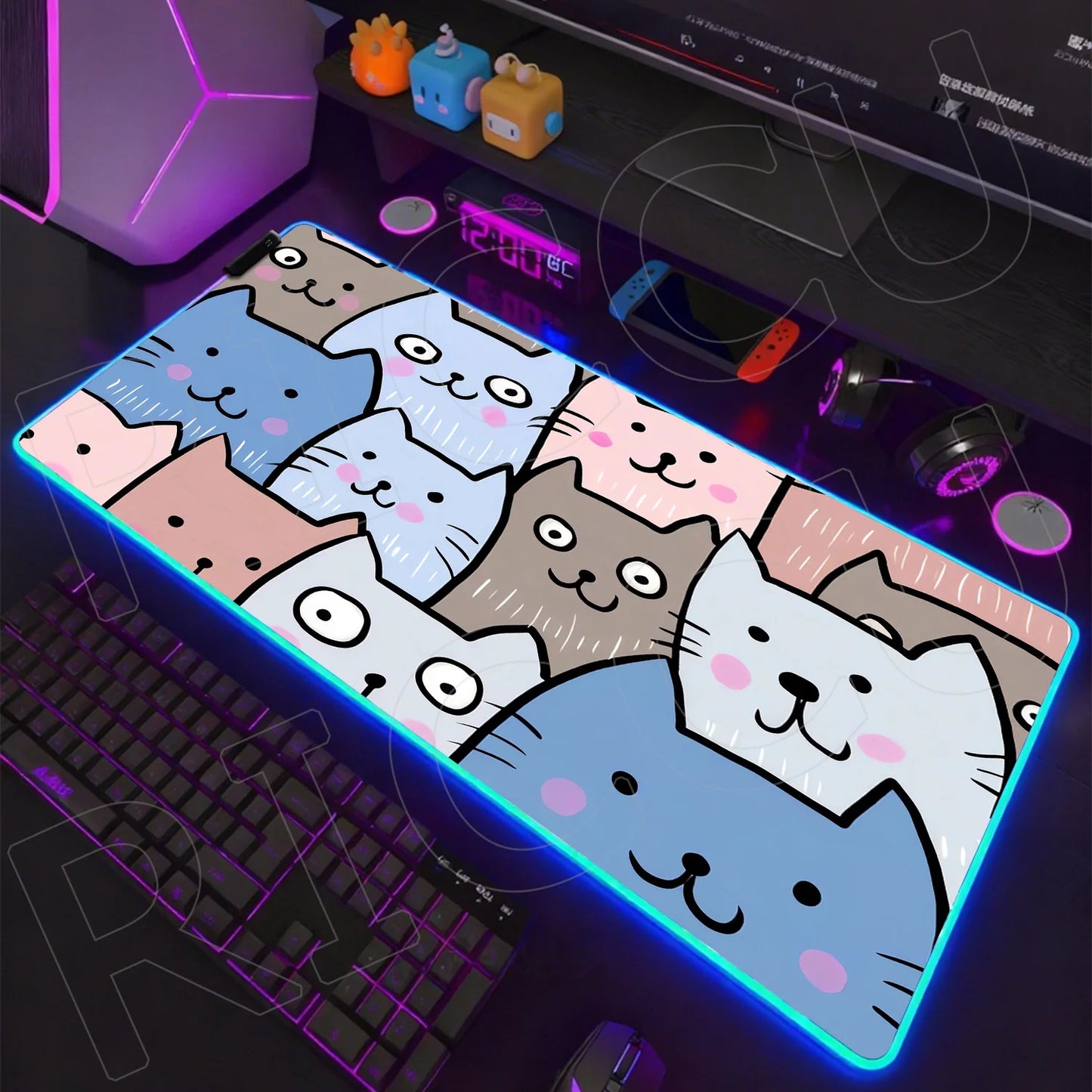 Cat Edition: RGB Extended Gaming Desk Mat with Custom LED Lighting
