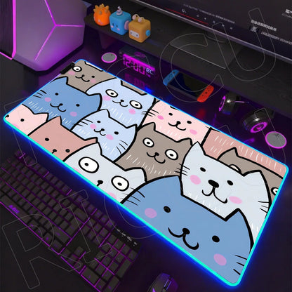 Cat Edition: RGB Extended Gaming Desk Mat with Custom LED Lighting
