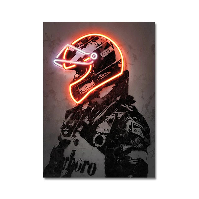 The Neon Motorsport Collection: Retro Helmet Racer Canvas Art