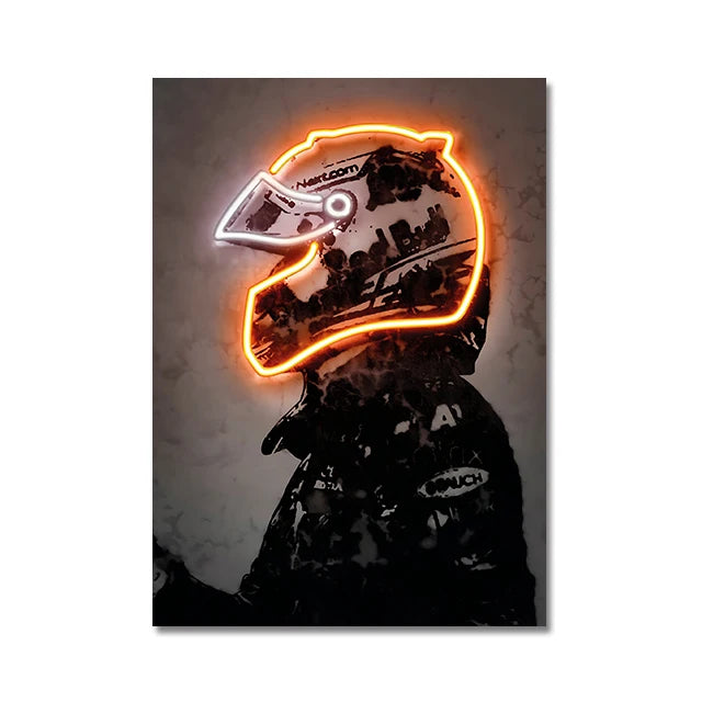 The Neon Motorsport Collection: Retro Helmet Racer Canvas Art