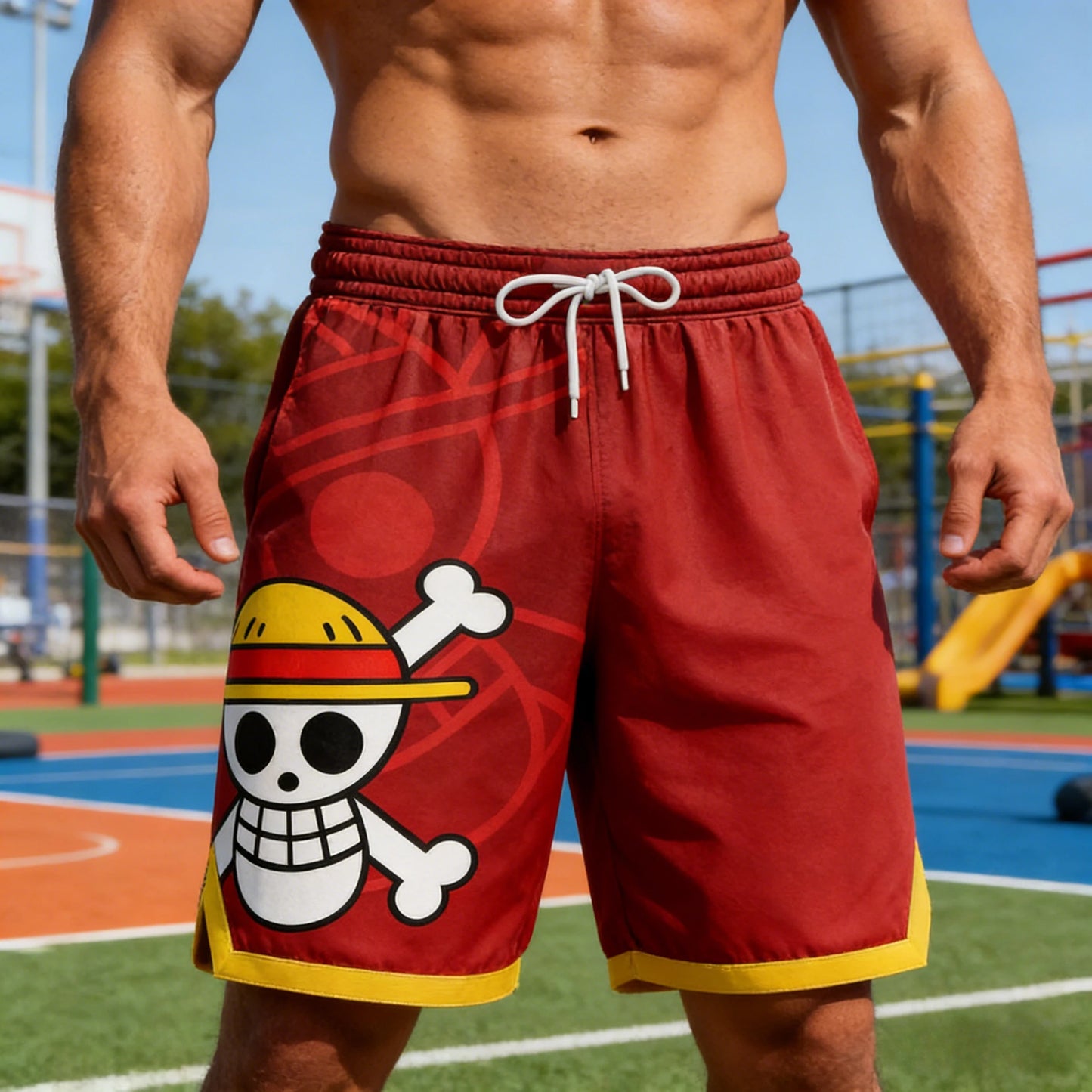 One Piece Anime Basketball Shorts – Luffy Straw Hat Print