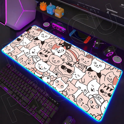 Cat Edition: RGB Extended Gaming Desk Mat with Custom LED Lighting