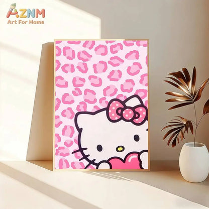 The Kawaii Collection: Hello Kitty Pink Leopard Bow Canvas Art