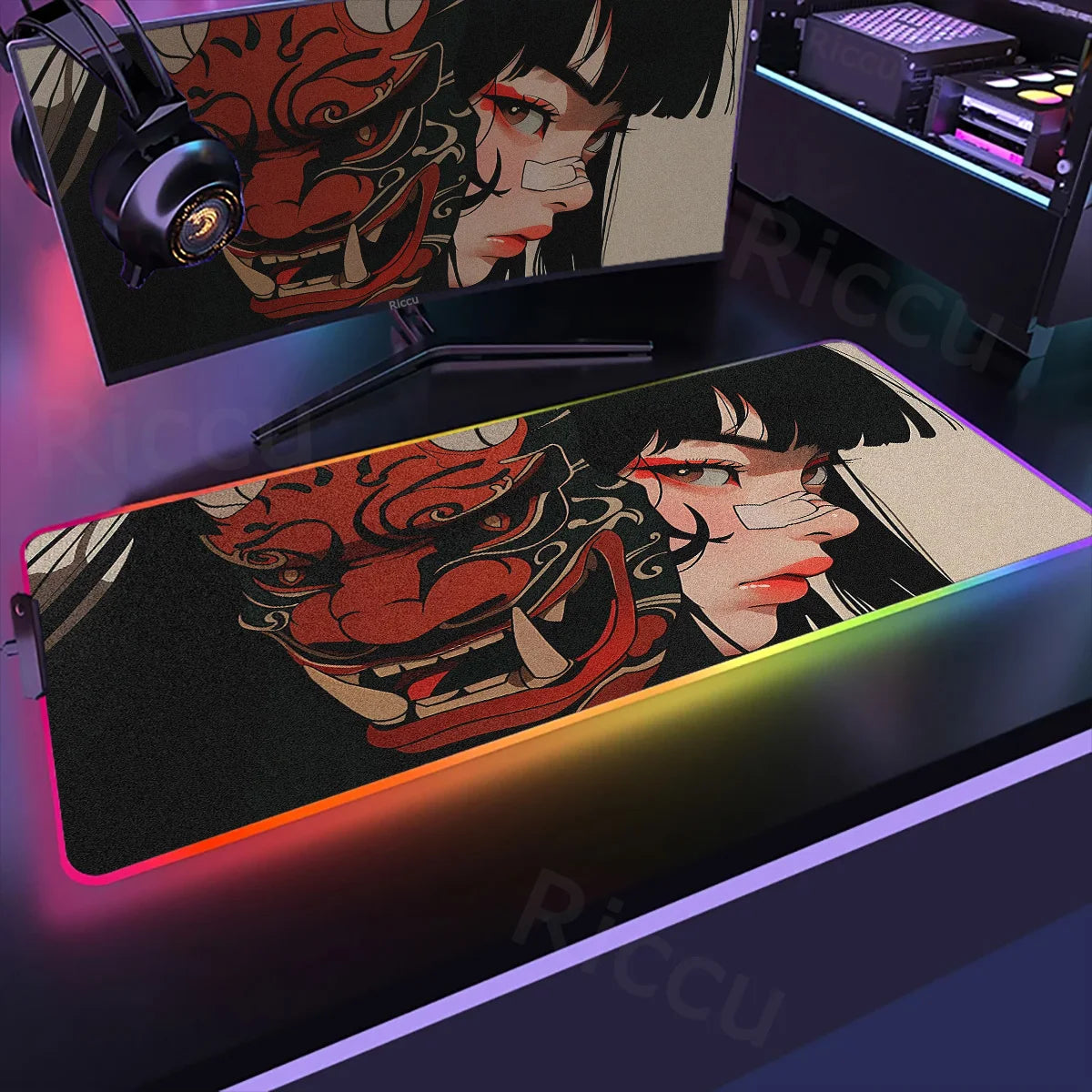 Samurai Edition: RGB Extended Gaming Desk Mat with Custom LED Lighting