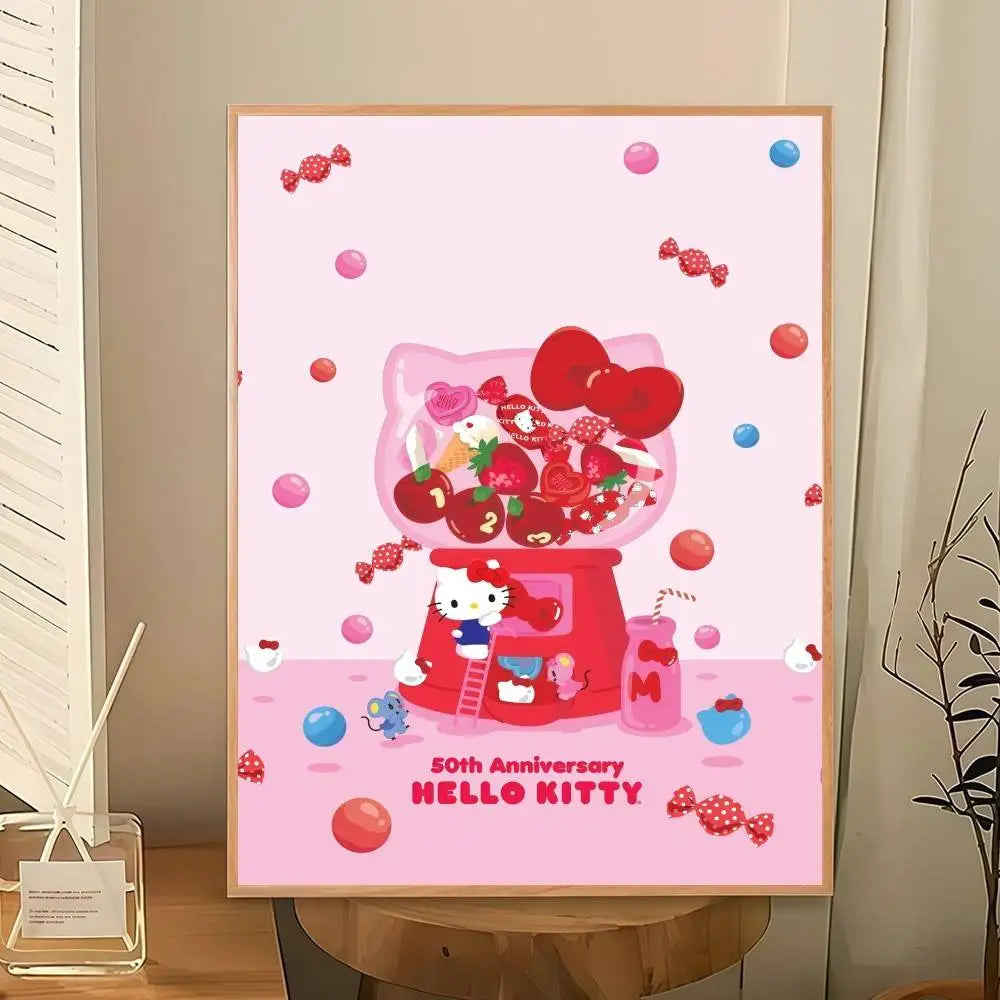 The Kawaii Collection: Hello Kitty Pink Leopard Bow Canvas Art