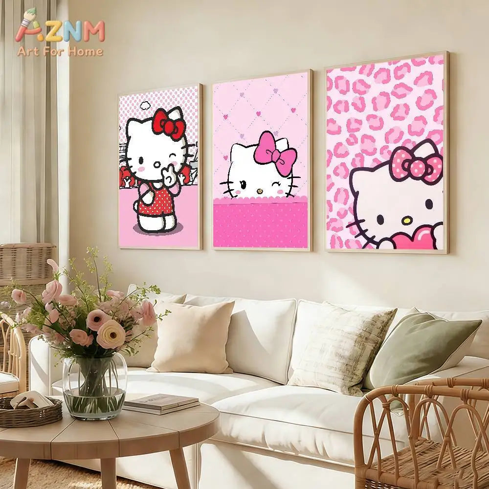 The Kawaii Collection: Hello Kitty Pink Leopard Bow Canvas Art