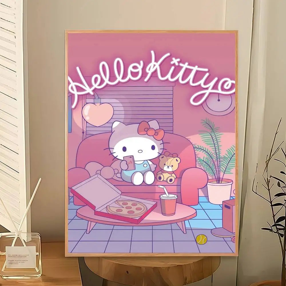 The Kawaii Collection: Hello Kitty Pink Leopard Bow Canvas Art