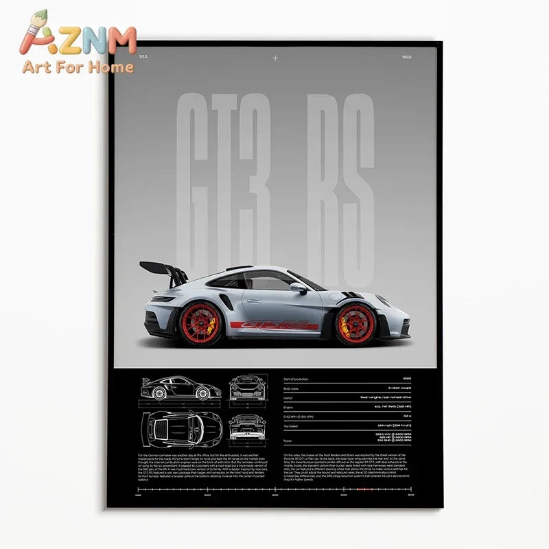 The Heritage Garage Series: Classic Black & White Car Canvas Art