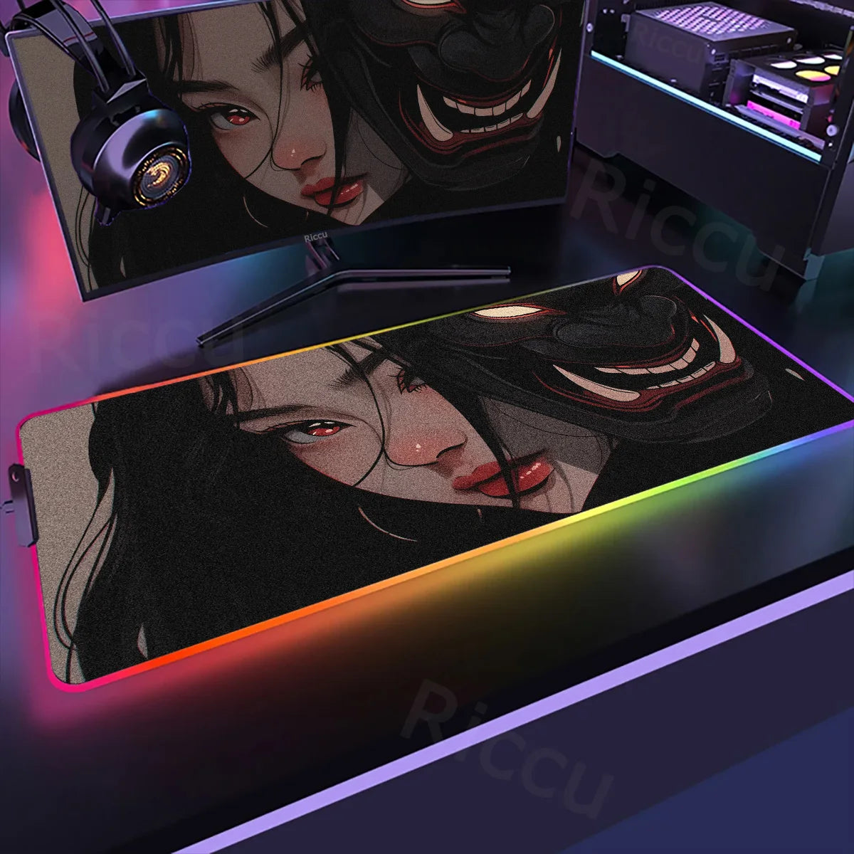 Samurai Edition: RGB Extended Gaming Desk Mat with Custom LED Lighting