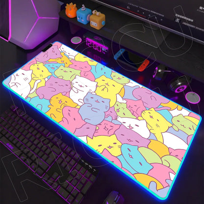 Cat Edition: RGB Extended Gaming Desk Mat with Custom LED Lighting