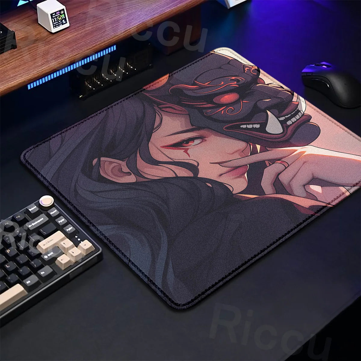 The E-Sports Collection: Premium Oni Mask Girl Anime Mouse Pad