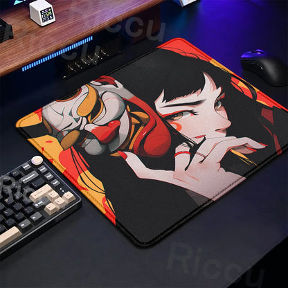 The E-Sports Collection: Premium Oni Mask Girl Anime Mouse Pad