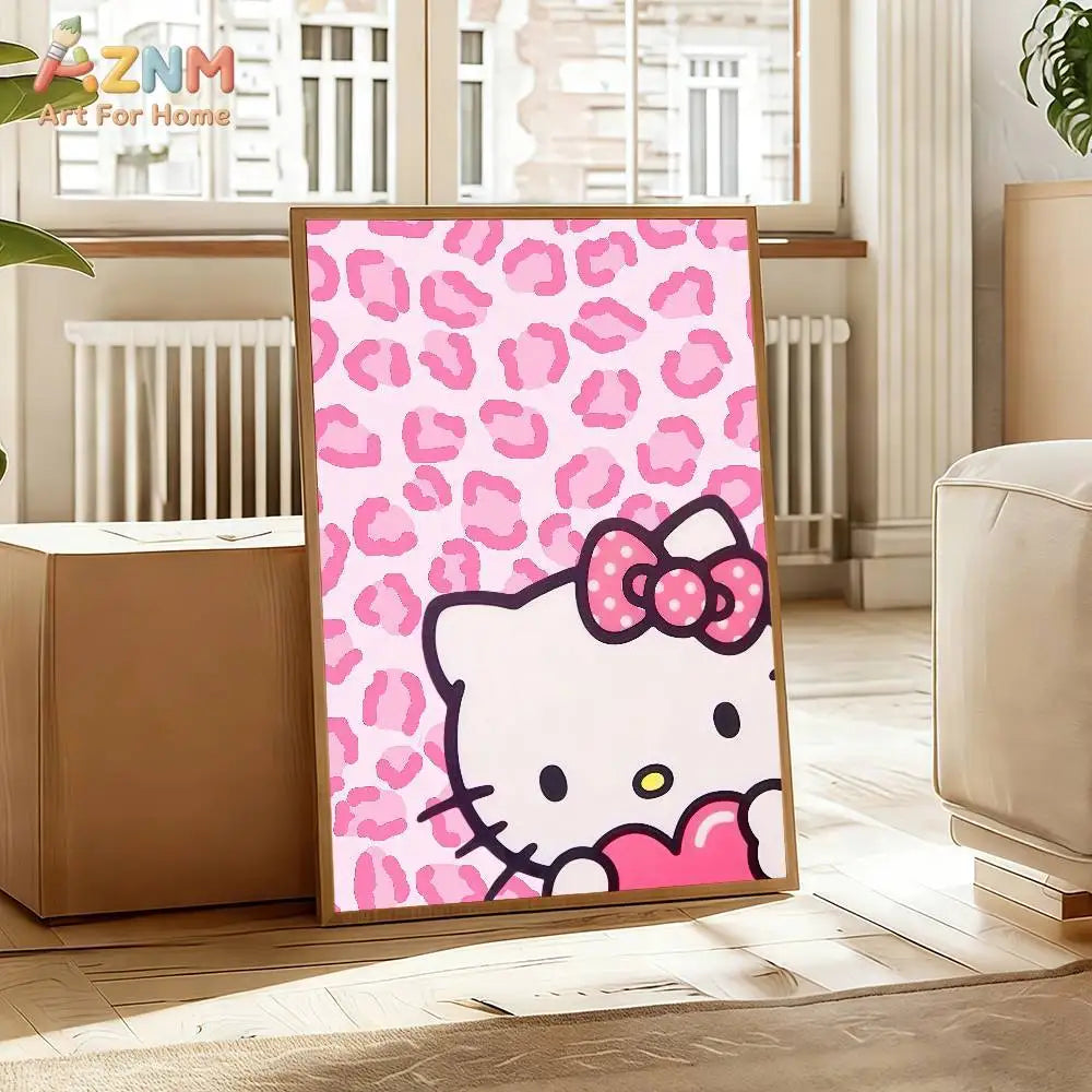 The Kawaii Collection: Hello Kitty Pink Leopard Bow Canvas Art