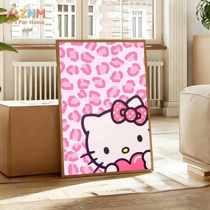 The Kawaii Collection: Hello Kitty Pink Leopard Bow Canvas Art
