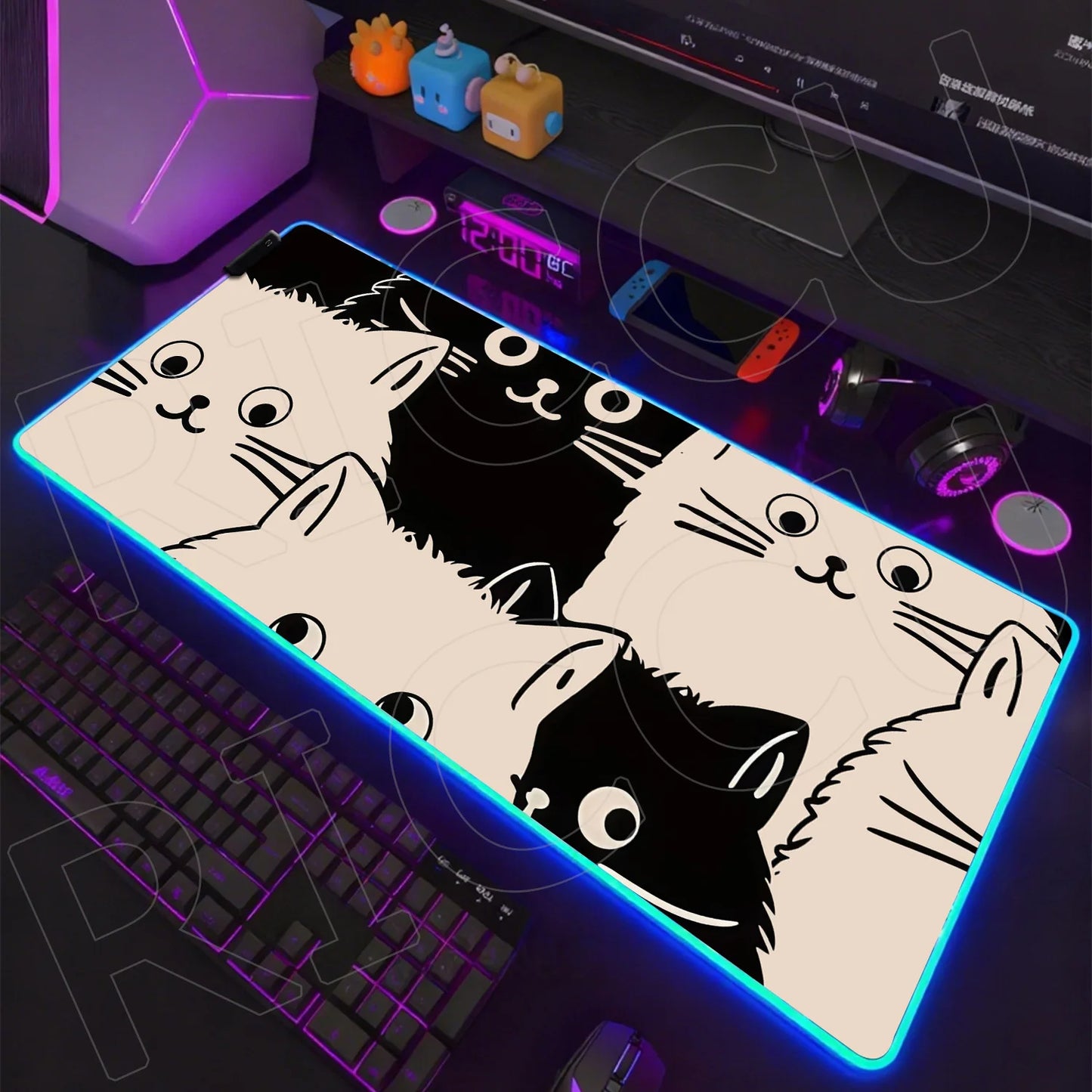 Cat Edition: RGB Extended Gaming Desk Mat with Custom LED Lighting