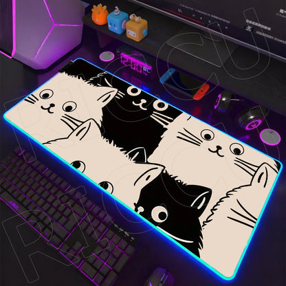Cat Edition: RGB Extended Gaming Desk Mat with Custom LED Lighting