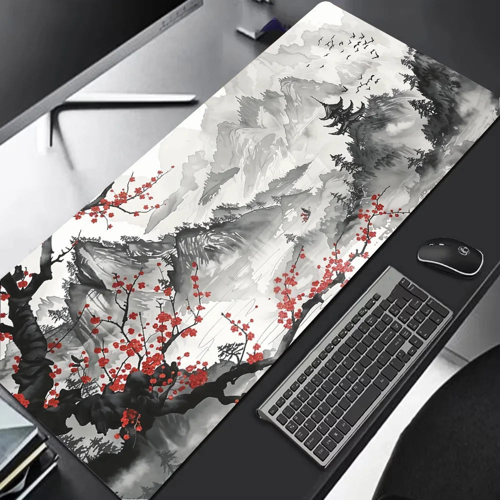 Sakura Scenery Mouse Pad – Cherry Blossom & Landscape Gaming Desk Mat