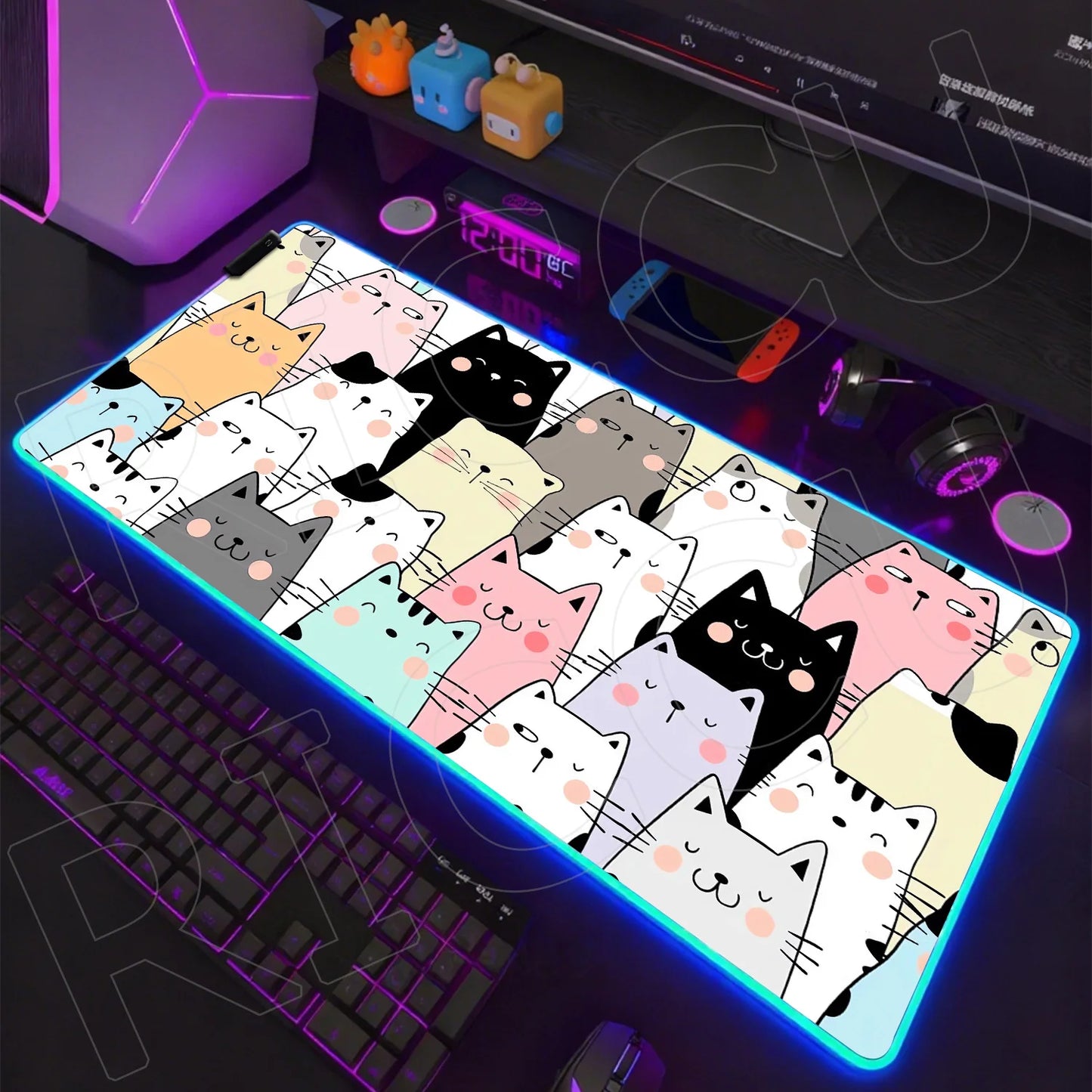 Cat Edition: RGB Extended Gaming Desk Mat with Custom LED Lighting