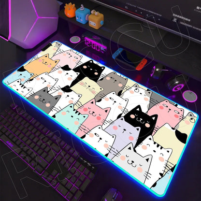 Cat Edition: RGB Extended Gaming Desk Mat with Custom LED Lighting