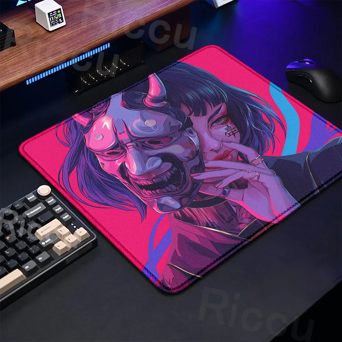 The E-Sports Collection: Premium Oni Mask Girl Anime Mouse Pad