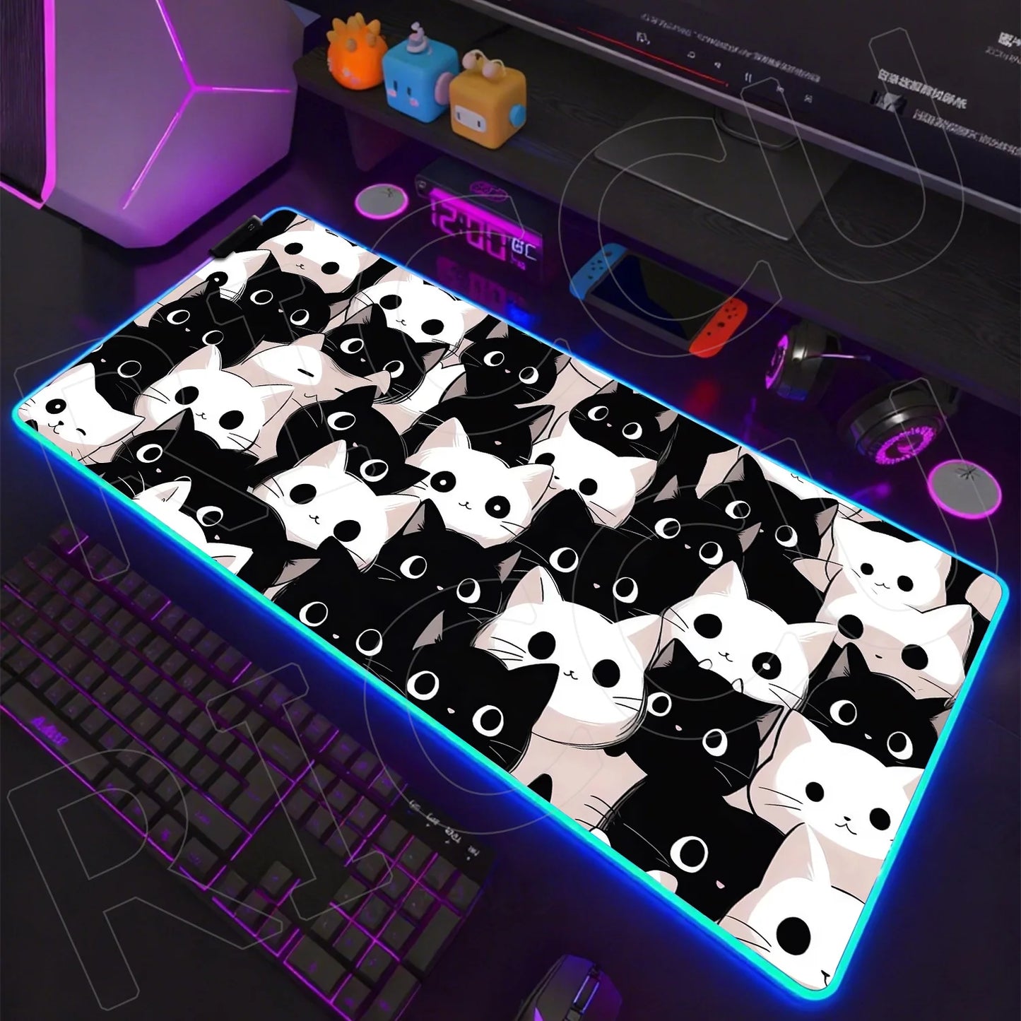 Cat Edition: RGB Extended Gaming Desk Mat with Custom LED Lighting
