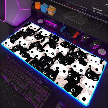 Cat Edition: RGB Extended Gaming Desk Mat with Custom LED Lighting